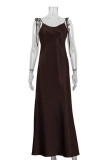 Sexy Solid Color Lace Up Backless U Neck Long Dresses