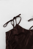 Sexy Solid Color Lace Up Backless U Neck Long Dresses