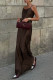 Sexy Solid Color Lace Up Backless U Neck Long Dresses