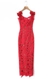 Sexy Solid Color Lace Lace Up Slit Square Neck Long Dresses