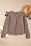 Casual Solid Color Plaid Buttons Patchwork V Neck Tops
