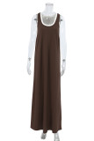 Casual Solid Color Patchwork U Neck Sleeveless Two Pieces