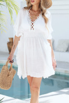 Sexy Vacation Solid Color Hook Flower Slit Swimwears Cover Up