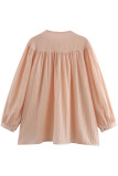 Casual Solid Color Lace Up O Neck Tops