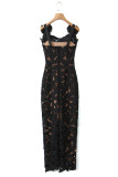 Sexy Solid Color Lace Lace Up Slit Square Neck Long Dresses