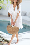 Sexy Vacation Solid Color Hook Flower Slit Swimwears Cover Up