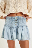 Casual Solid Color Distressed Buckle Flounce High Waist Type A Solid Color Bottoms