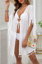 Sexy Vacation Solid Color Lace Up Tassel Swimwears Cover Up