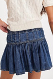 Casual Solid Color Distressed Buckle Flounce High Waist Type A Solid Color Bottoms
