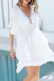 Sexy Vacation Solid Color Hook Flower Slit Swimwears Cover Up