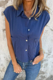 Casual Solid Color Pocket Buttons Turndown Collar Tops