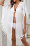 Sexy Vacation Solid Color Lace Up Tassel Swimwears Cover Up