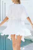 Sexy Vacation Solid Color Hook Flower Slit Swimwears Cover Up