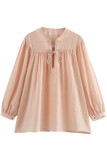 Casual Solid Color Lace Up O Neck Tops