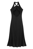 Sexy Solid Color Backless Flower Shape Halter Long Dresses