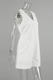 Casual Solid Color Pocket Buttons V Neck Loose Rompers