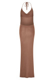 Sexy Solid Color Lace Up Backless Slit Halter Evening Dresses