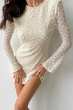 Casual Solid Color Jacquard Fur Ball O Neck Long Sleeve Dresses