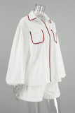 Casual Solid Color Pocket Patchwork Contrast Turndown Collar Long Sleeve Two Pieces