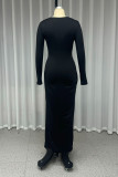 Sexy Solid Color Ruched V Neck Long Dresses