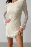 Casual Solid Color Jacquard Fur Ball O Neck Long Sleeve Dresses