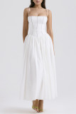 Elegant Solid Color Patchwork Square Neck Sling Dresses