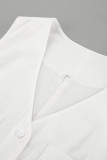 Casual Solid Color Pocket Buttons V Neck Loose Rompers