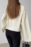 Casual Solid Color Lace Up Mandarin Collar Tops