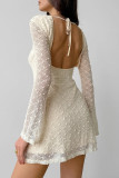 Casual Solid Color Jacquard Fur Ball O Neck Long Sleeve Dresses