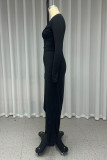 Sexy Solid Color Ruched V Neck Long Dresses
