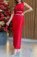 Elegant Solid Color Hollow Out Draw String O Neck One Step Skirt Dresses