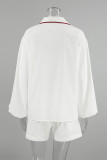 Casual Solid Color Pocket Patchwork Contrast Turndown Collar Long Sleeve Two Pieces