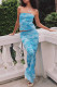 Sexy Floral Print Contrast Strapless Sleeveless Two Pieces