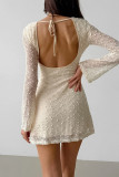 Casual Solid Color Jacquard Fur Ball O Neck Long Sleeve Dresses