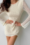 Casual Solid Color Jacquard Fur Ball O Neck Long Sleeve Dresses