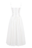 Elegant Solid Color Patchwork Square Neck Sling Dresses