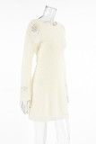 Casual Solid Color Jacquard Fur Ball O Neck Long Sleeve Dresses