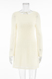 Casual Solid Color Jacquard Fur Ball O Neck Long Sleeve Dresses