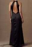 Sexy Solid Color Backless Flower Shape Halter Long Dresses