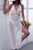 Sexy Solid Color Hollow Out Lace Up Slit Swimwears Cover Up