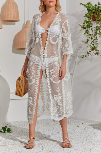 Sexy Solid Color Lace Lace Up Swimwears Cover Up