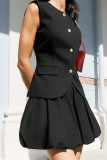 Elegant Solid Color Buttons O Neck Sleeveless Two Pieces