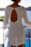 Sexy Solid Color Hollow Out Backless Swimwears Cover Up
