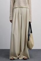 Casual Solid Color Buttons Slit Loose High Waist Wide Leg Solid Color Bottoms