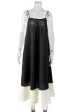 Casual Solid Color Patchwork Contrast Square Neck Sling Dresses