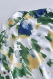 Elegant Splashed ink printing Buckle Contrast Turndown Collar Shirt Dresses