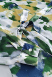 Elegant Splashed ink printing Buckle Contrast Turndown Collar Shirt Dresses