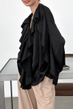 Casual Solid Color Ruffle V Neck Tops