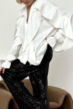 Casual Solid Color Ruffle V Neck Tops