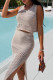 Sexy Solid Color Hook Flower Hollow Out Slit O Neck Sleeveless Two Pieces